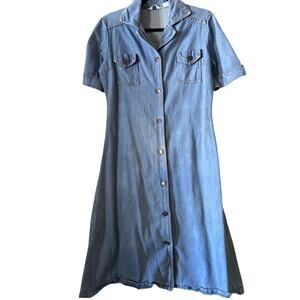 Vintage 70s Sears Fashions Denim Shirt Dress Retro Americana Size 12